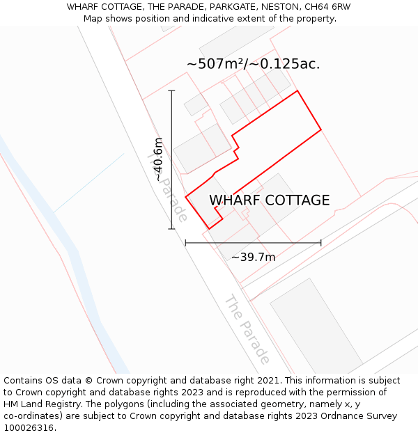 WHARF COTTAGE, THE PARADE, PARKGATE, NESTON, CH64 6RW: Plot and title map