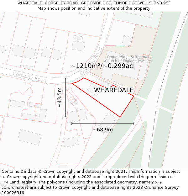 WHARFDALE, CORSELEY ROAD, GROOMBRIDGE, TUNBRIDGE WELLS, TN3 9SF: Plot and title map