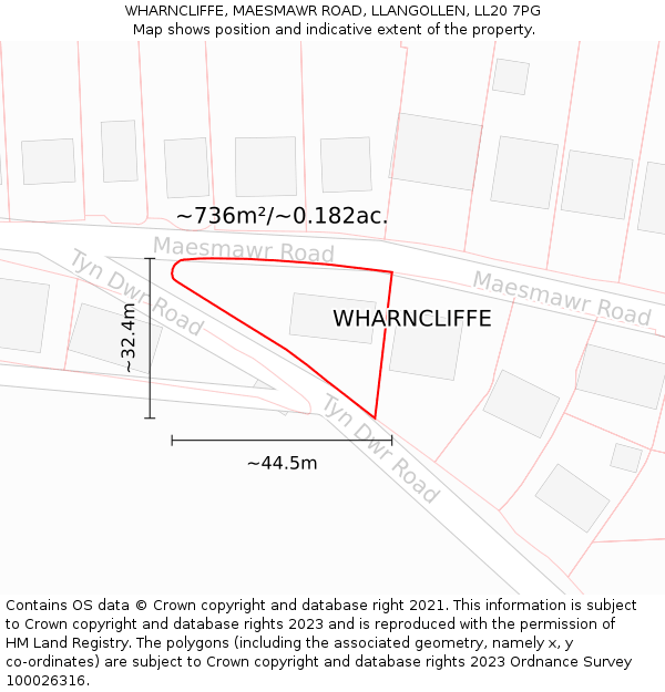 WHARNCLIFFE, MAESMAWR ROAD, LLANGOLLEN, LL20 7PG: Plot and title map