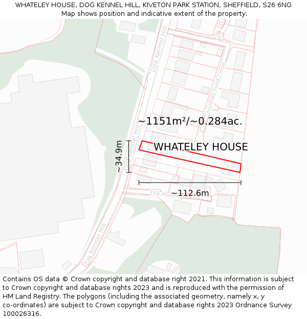 WHATELEY HOUSE, DOG KENNEL HILL, KIVETON PARK STATION, SHEFFIELD, S26 6NG: Plot and title map