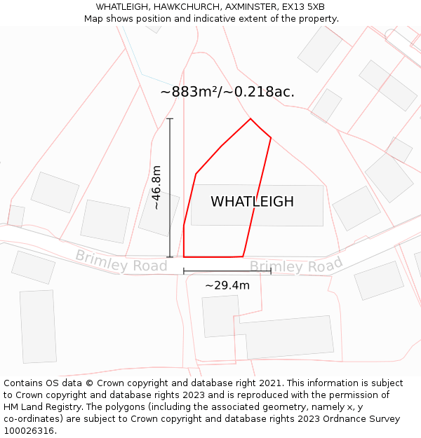 WHATLEIGH, HAWKCHURCH, AXMINSTER, EX13 5XB: Plot and title map