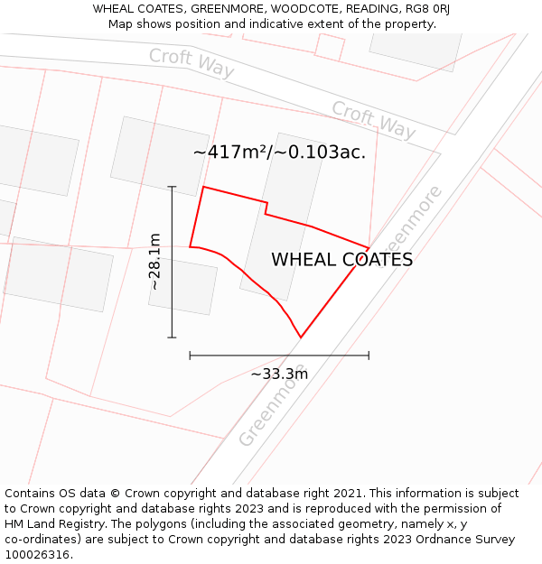 WHEAL COATES, GREENMORE, WOODCOTE, READING, RG8 0RJ: Plot and title map