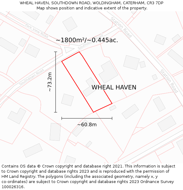 WHEAL HAVEN, SOUTHDOWN ROAD, WOLDINGHAM, CATERHAM, CR3 7DP: Plot and title map