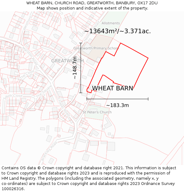 WHEAT BARN, CHURCH ROAD, GREATWORTH, BANBURY, OX17 2DU: Plot and title map