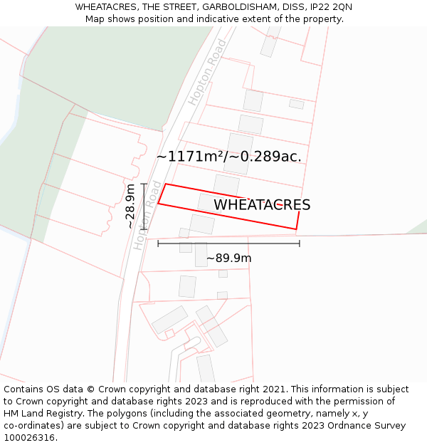 WHEATACRES, THE STREET, GARBOLDISHAM, DISS, IP22 2QN: Plot and title map