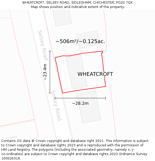 WHEATCROFT, SELSEY ROAD, SIDLESHAM, CHICHESTER, PO20 7QX: Plot and title map