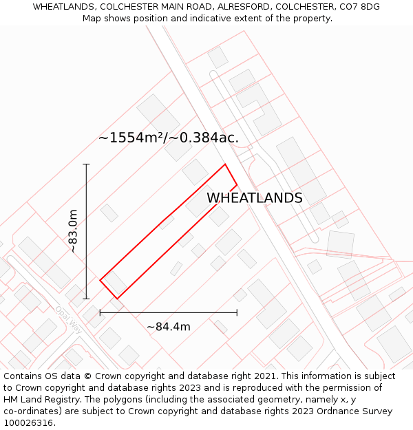 WHEATLANDS, COLCHESTER MAIN ROAD, ALRESFORD, COLCHESTER, CO7 8DG: Plot and title map