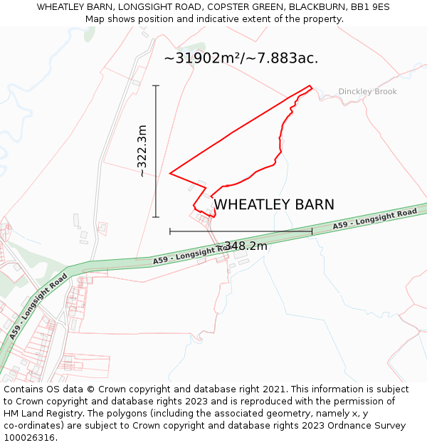 WHEATLEY BARN, LONGSIGHT ROAD, COPSTER GREEN, BLACKBURN, BB1 9ES: Plot and title map