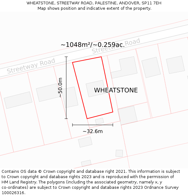 WHEATSTONE, STREETWAY ROAD, PALESTINE, ANDOVER, SP11 7EH: Plot and title map