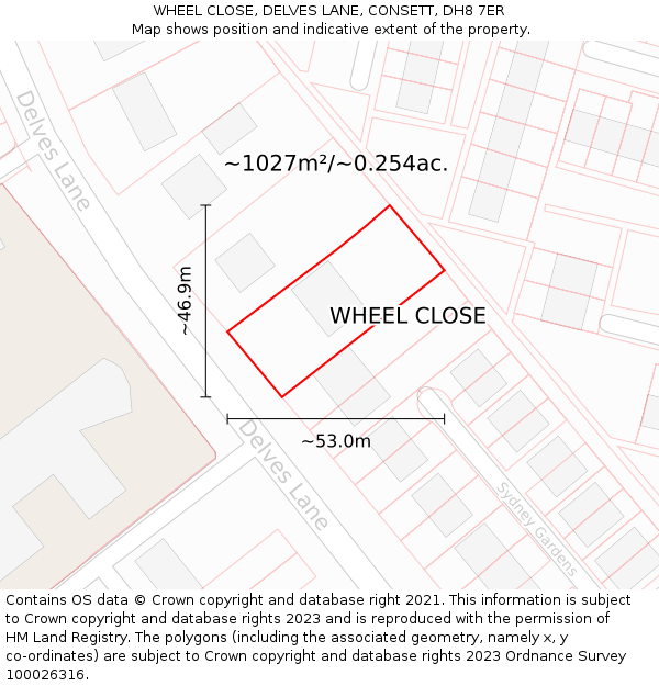 WHEEL CLOSE, DELVES LANE, CONSETT, DH8 7ER: Plot and title map