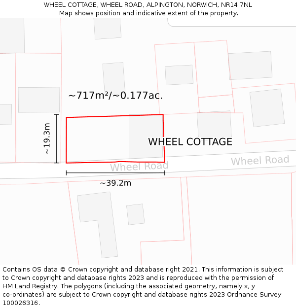 WHEEL COTTAGE, WHEEL ROAD, ALPINGTON, NORWICH, NR14 7NL: Plot and title map