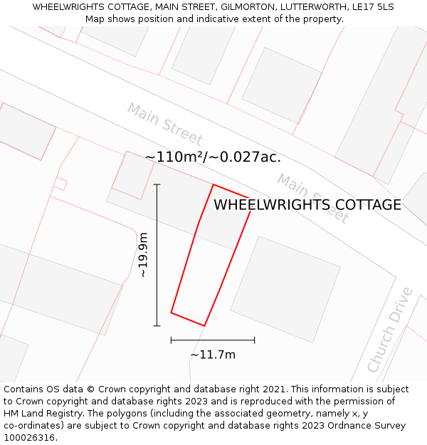 WHEELWRIGHTS COTTAGE, MAIN STREET, GILMORTON, LUTTERWORTH, LE17 5LS: Plot and title map