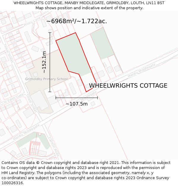 WHEELWRIGHTS COTTAGE, MANBY MIDDLEGATE, GRIMOLDBY, LOUTH, LN11 8ST: Plot and title map