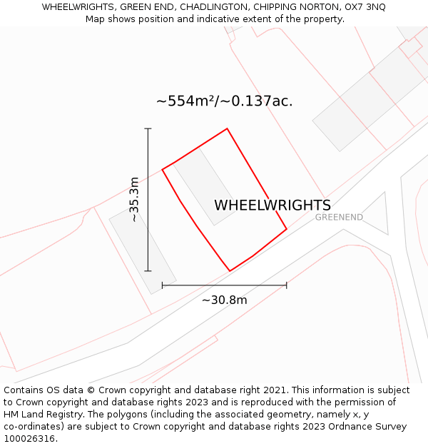 WHEELWRIGHTS, GREEN END, CHADLINGTON, CHIPPING NORTON, OX7 3NQ: Plot and title map