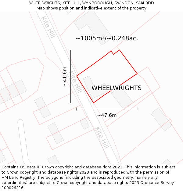 WHEELWRIGHTS, KITE HILL, WANBOROUGH, SWINDON, SN4 0DD: Plot and title map