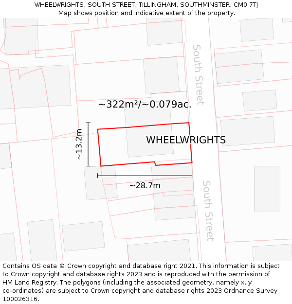 WHEELWRIGHTS, SOUTH STREET, TILLINGHAM, SOUTHMINSTER, CM0 7TJ: Plot and title map