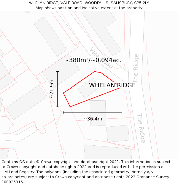 WHELAN RIDGE, VALE ROAD, WOODFALLS, SALISBURY, SP5 2LY: Plot and title map