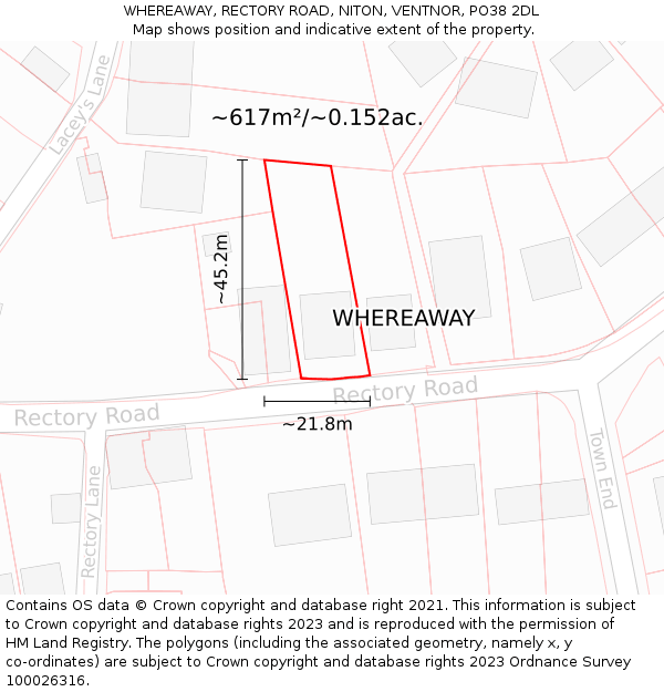 WHEREAWAY, RECTORY ROAD, NITON, VENTNOR, PO38 2DL: Plot and title map