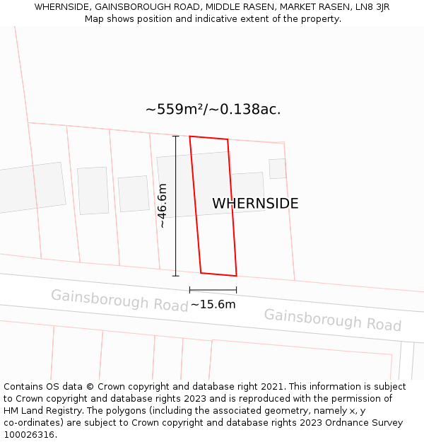 WHERNSIDE, GAINSBOROUGH ROAD, MIDDLE RASEN, MARKET RASEN, LN8 3JR: Plot and title map