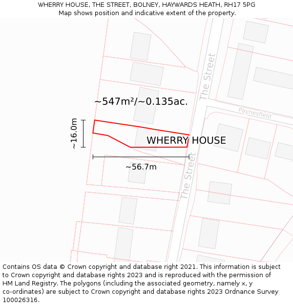 WHERRY HOUSE, THE STREET, BOLNEY, HAYWARDS HEATH, RH17 5PG: Plot and title map