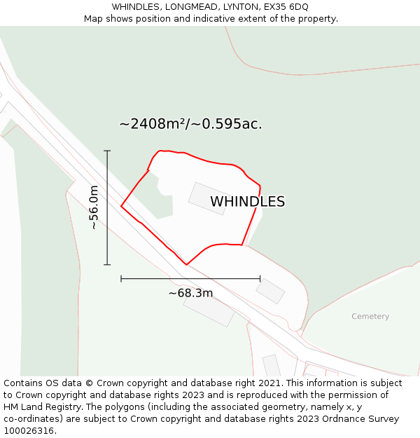 WHINDLES, LONGMEAD, LYNTON, EX35 6DQ: Plot and title map