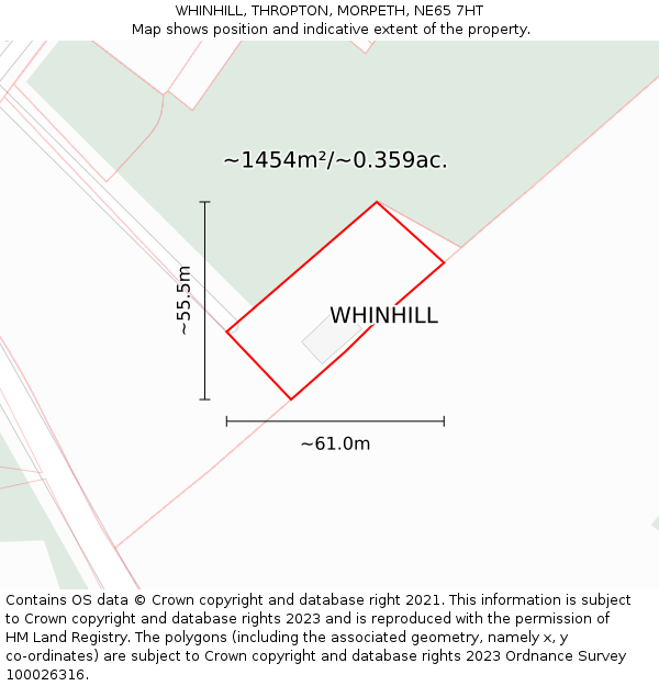 WHINHILL, THROPTON, MORPETH, NE65 7HT: Plot and title map