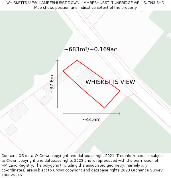 WHISKETTS VIEW, LAMBERHURST DOWN, LAMBERHURST, TUNBRIDGE WELLS, TN3 8HD: Plot and title map