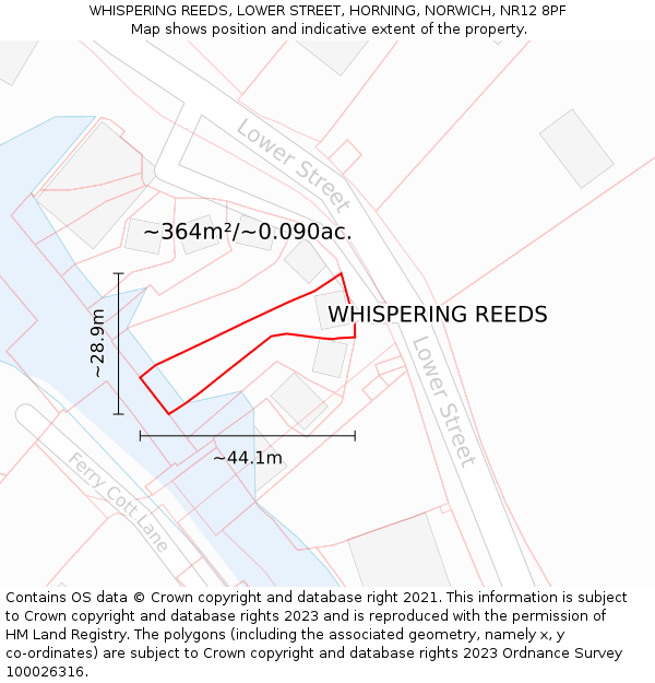 WHISPERING REEDS, LOWER STREET, HORNING, NORWICH, NR12 8PF: Plot and title map