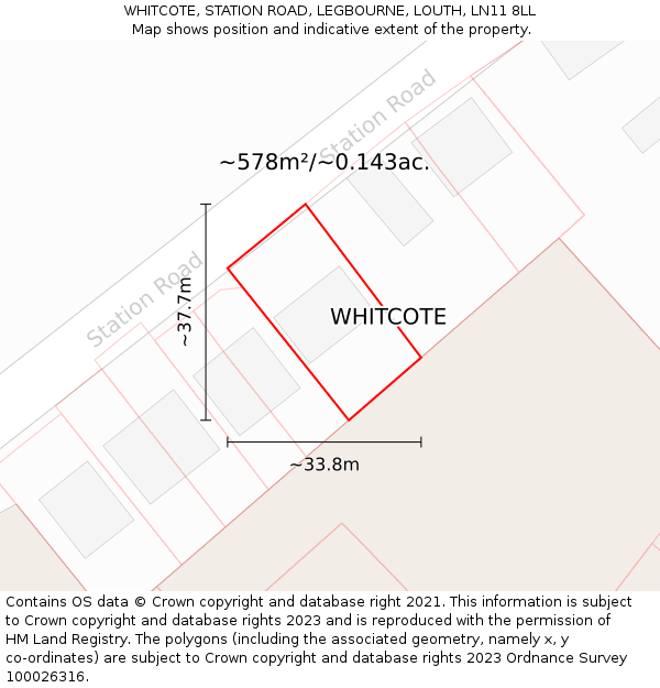 WHITCOTE, STATION ROAD, LEGBOURNE, LOUTH, LN11 8LL: Plot and title map