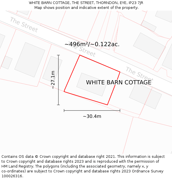 WHITE BARN COTTAGE, THE STREET, THORNDON, EYE, IP23 7JR: Plot and title map