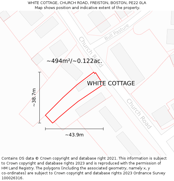 WHITE COTTAGE, CHURCH ROAD, FREISTON, BOSTON, PE22 0LA: Plot and title map