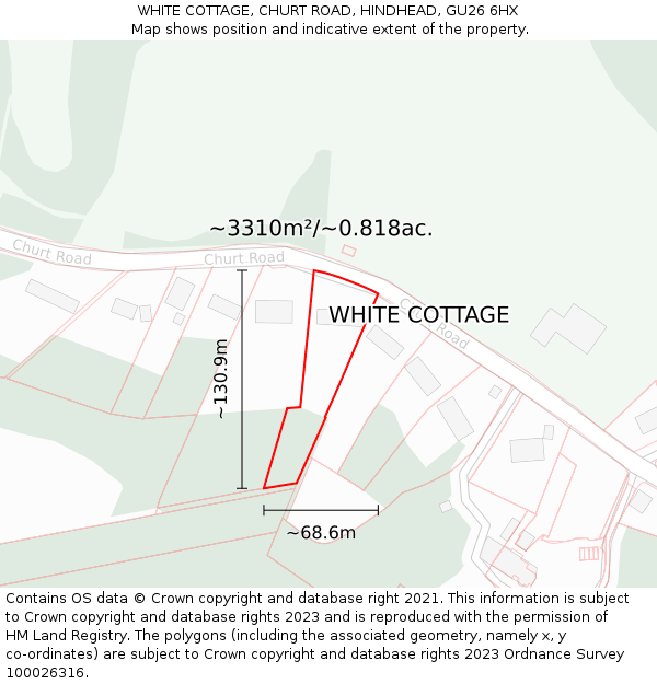 WHITE COTTAGE, CHURT ROAD, HINDHEAD, GU26 6HX: Plot and title map