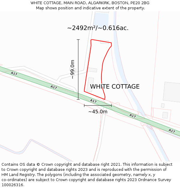 WHITE COTTAGE, MAIN ROAD, ALGARKIRK, BOSTON, PE20 2BG: Plot and title map