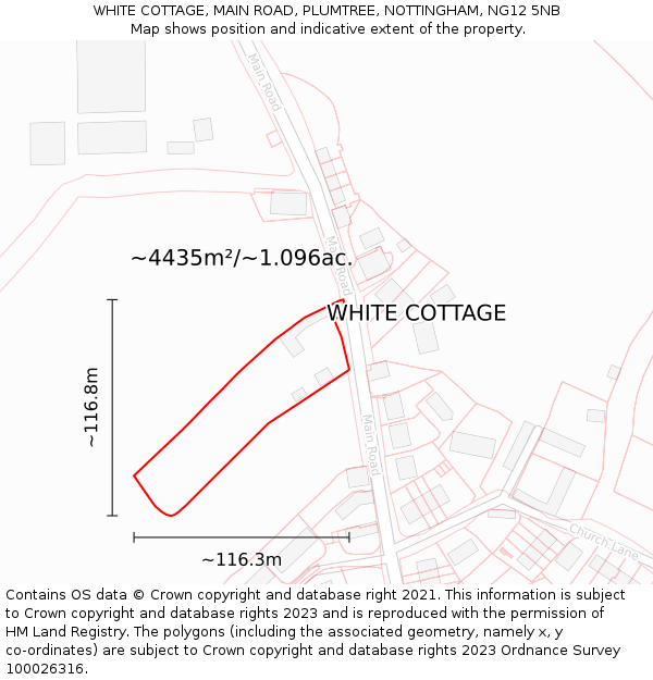 WHITE COTTAGE, MAIN ROAD, PLUMTREE, NOTTINGHAM, NG12 5NB: Plot and title map
