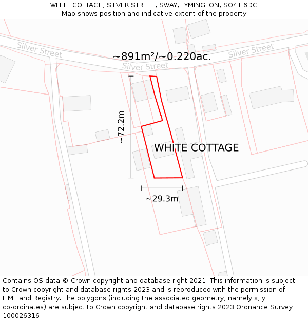 WHITE COTTAGE, SILVER STREET, SWAY, LYMINGTON, SO41 6DG: Plot and title map