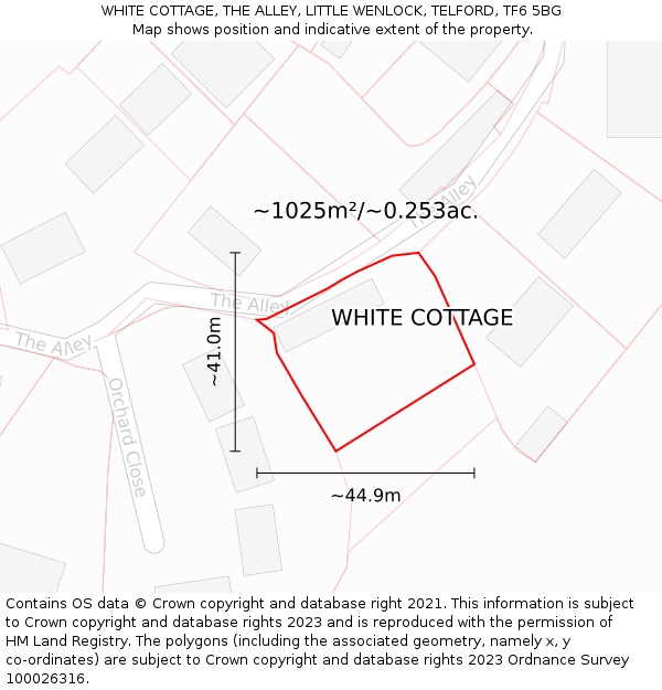 WHITE COTTAGE, THE ALLEY, LITTLE WENLOCK, TELFORD, TF6 5BG: Plot and title map