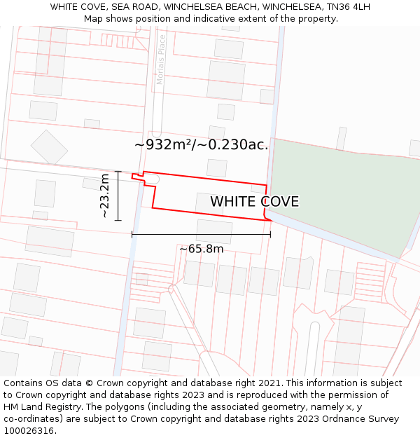 WHITE COVE, SEA ROAD, WINCHELSEA BEACH, WINCHELSEA, TN36 4LH: Plot and title map