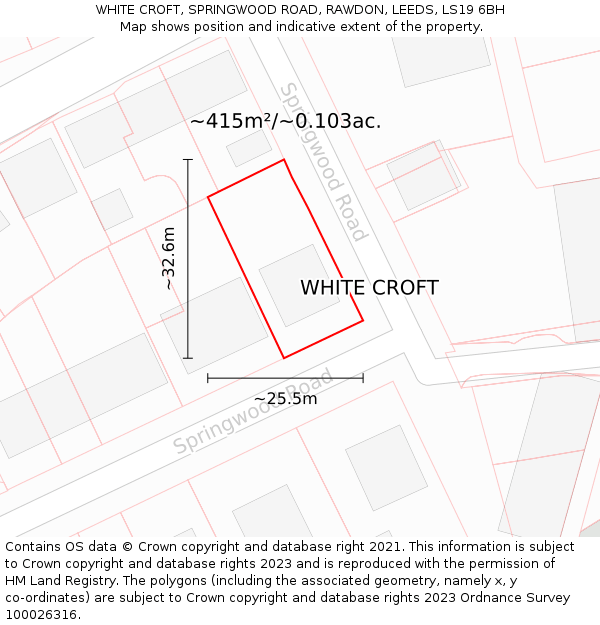 WHITE CROFT, SPRINGWOOD ROAD, RAWDON, LEEDS, LS19 6BH: Plot and title map