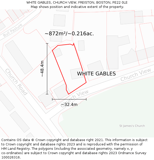 WHITE GABLES, CHURCH VIEW, FREISTON, BOSTON, PE22 0LE: Plot and title map