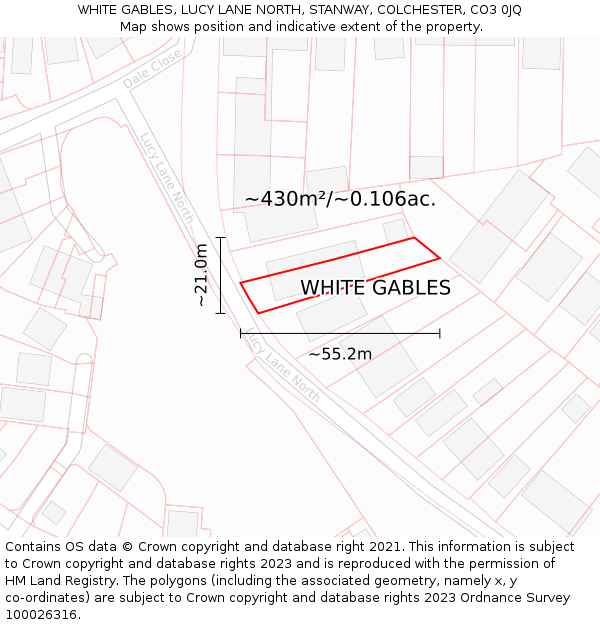 WHITE GABLES, LUCY LANE NORTH, STANWAY, COLCHESTER, CO3 0JQ: Plot and title map