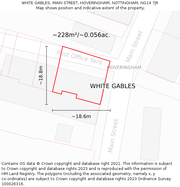 WHITE GABLES, MAIN STREET, HOVERINGHAM, NOTTINGHAM, NG14 7JR: Plot and title map