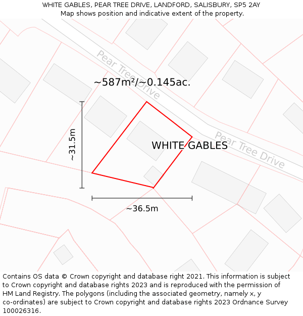 WHITE GABLES, PEAR TREE DRIVE, LANDFORD, SALISBURY, SP5 2AY: Plot and title map