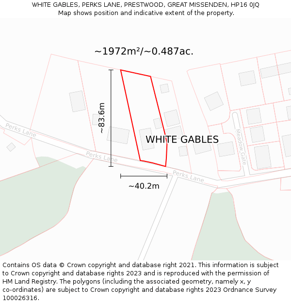 WHITE GABLES, PERKS LANE, PRESTWOOD, GREAT MISSENDEN, HP16 0JQ: Plot and title map