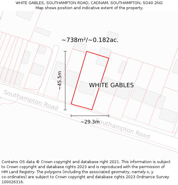 WHITE GABLES, SOUTHAMPTON ROAD, CADNAM, SOUTHAMPTON, SO40 2NG: Plot and title map