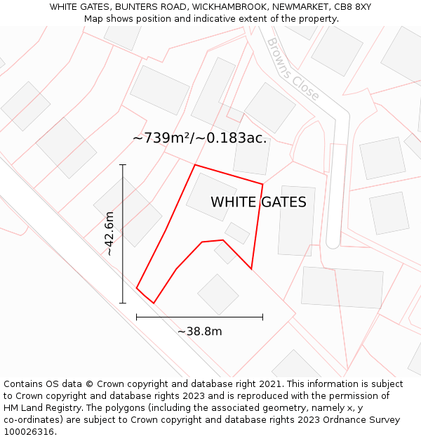 WHITE GATES, BUNTERS ROAD, WICKHAMBROOK, NEWMARKET, CB8 8XY: Plot and title map