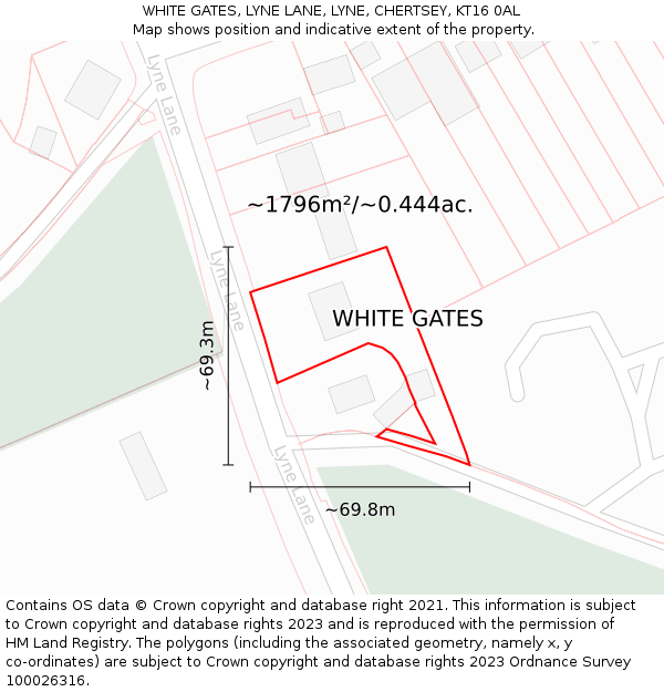 WHITE GATES, LYNE LANE, LYNE, CHERTSEY, KT16 0AL: Plot and title map