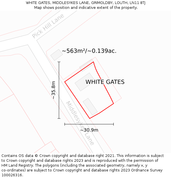 WHITE GATES, MIDDLESYKES LANE, GRIMOLDBY, LOUTH, LN11 8TJ: Plot and title map