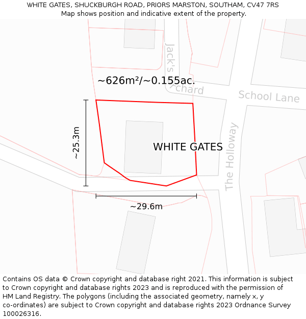 WHITE GATES, SHUCKBURGH ROAD, PRIORS MARSTON, SOUTHAM, CV47 7RS: Plot and title map