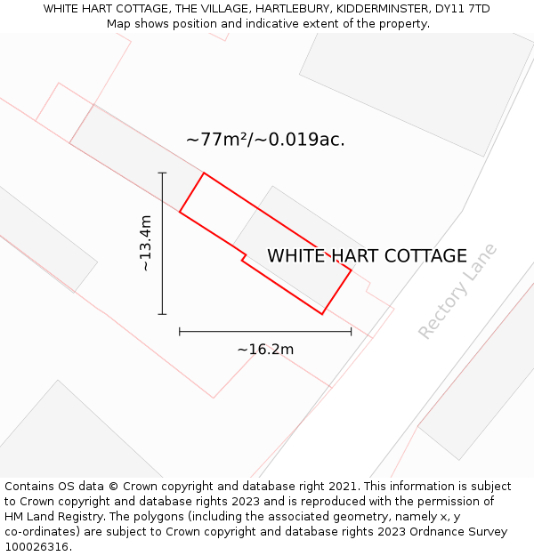 WHITE HART COTTAGE, THE VILLAGE, HARTLEBURY, KIDDERMINSTER, DY11 7TD: Plot and title map