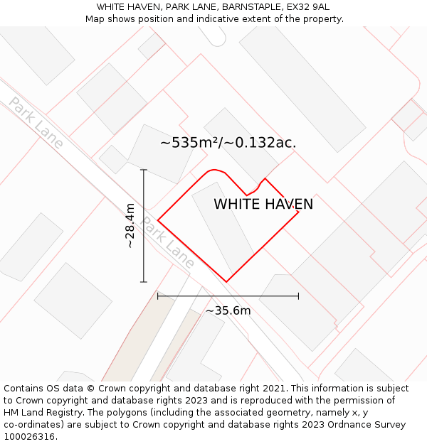 WHITE HAVEN, PARK LANE, BARNSTAPLE, EX32 9AL: Plot and title map